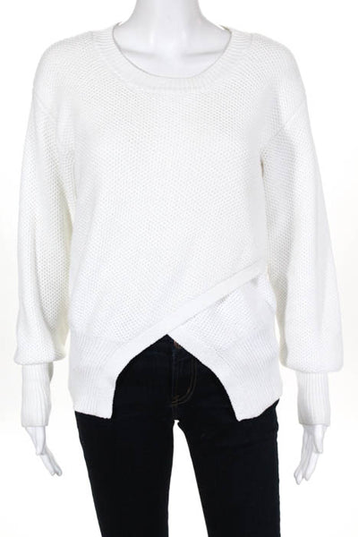 Marissa Webb White Cotton Long Sleeve Scoop Neck Sweater Size Small