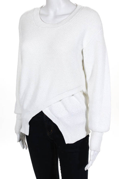 Marissa Webb White Cotton Long Sleeve Scoop Neck Sweater Size Small