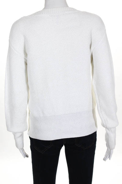 Marissa Webb White Cotton Long Sleeve Scoop Neck Sweater Size Small