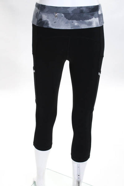 Lululemon Black Gray Pull On Cropped Workout Leggings Size 4