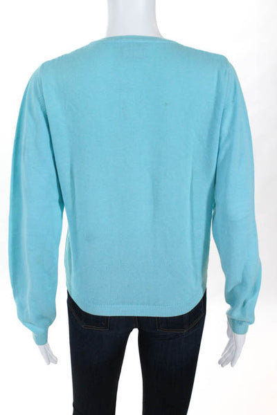 Lilly Pulitzer Blue Cotton Long Sleeve Button Down Crew Neck Cardigan Size Small