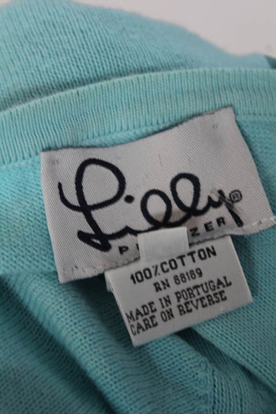 Lilly Pulitzer Blue Cotton Long Sleeve Button Down Crew Neck Cardigan Size Small