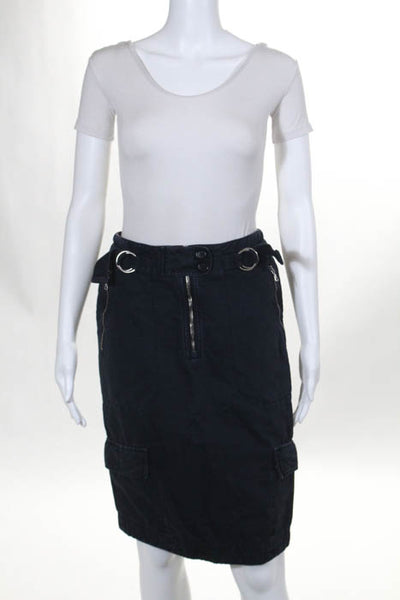 Prada Navy Blue Cotton Cargo Pocketed Pencil Skirt Italian Size 40