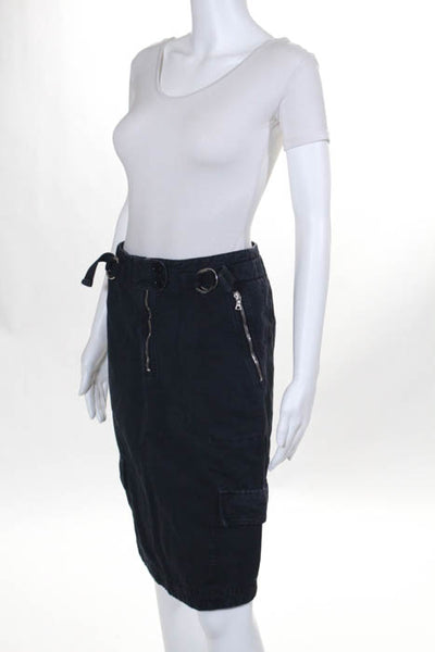 Prada Navy Blue Cotton Cargo Pocketed Pencil Skirt Italian Size 40