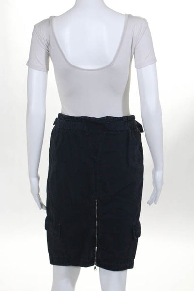 Prada Navy Blue Cotton Cargo Pocketed Pencil Skirt Italian Size 40