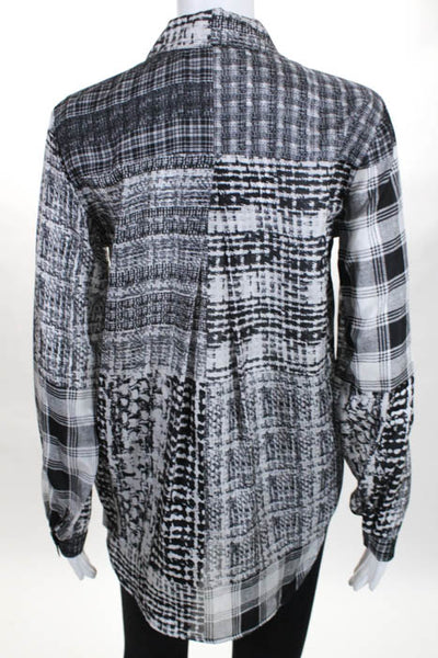 L Agence Black White Silk Plaid Button Down Long Sleeve Blouse Size 2