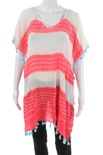 Seafolly Women White Striped Cotton Poncho Cover Up Size One Size