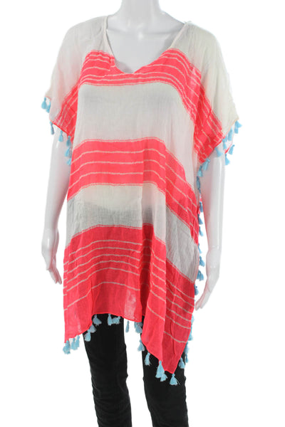 Seafolly Women White Striped Cotton Poncho Cover Up Size One Size