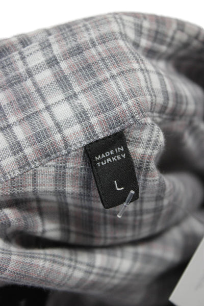 Ermenegildo Zegna Mens Linen Blend Plaid Button Up Shirt Gray Size L