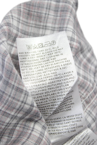 Ermenegildo Zegna Mens Linen Blend Plaid Button Up Shirt Gray Size L