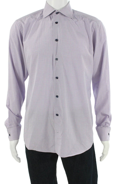 Eton Mens Cotton Plaid Button Up Shirt Purple Size 41/16