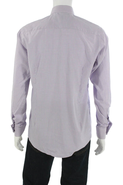 Eton Mens Cotton Plaid Button Up Shirt Purple Size 41/16
