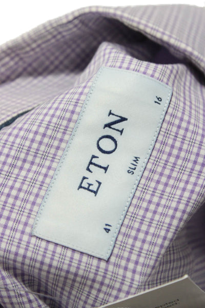 Eton Mens Cotton Plaid Button Up Shirt Purple Size 41/16