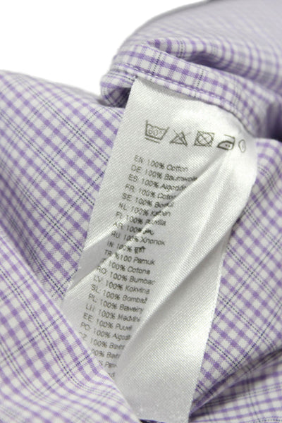 Eton Mens Cotton Plaid Button Up Shirt Purple Size 41/16