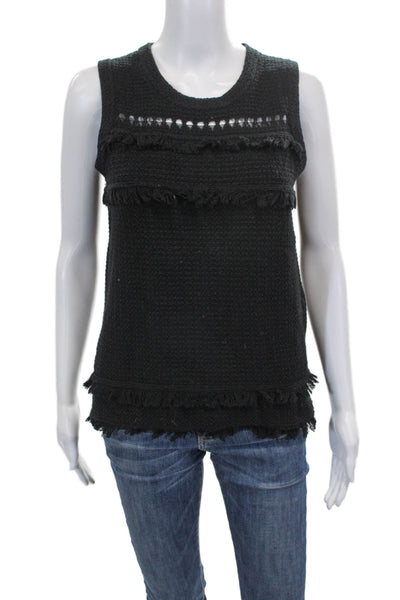 J Crew Womens Basic Cotton Crew Neck Sleeveless Tank Black Size S