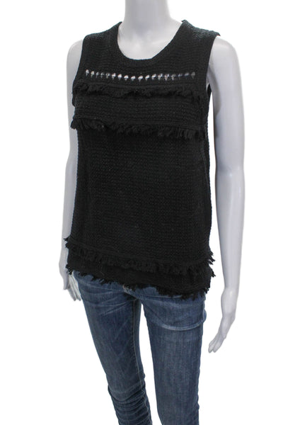 J Crew Womens Basic Cotton Crew Neck Sleeveless Tank Black Size S