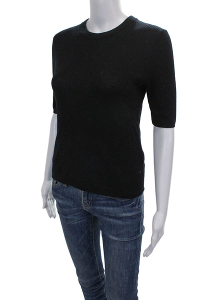Madewell Womens Pullover Sweater Merino Wool Black Crewneck 3/4 Sleeve Size S