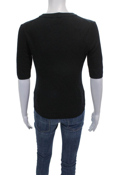 Madewell Womens Pullover Sweater Merino Wool Black Crewneck 3/4 Sleeve Size S