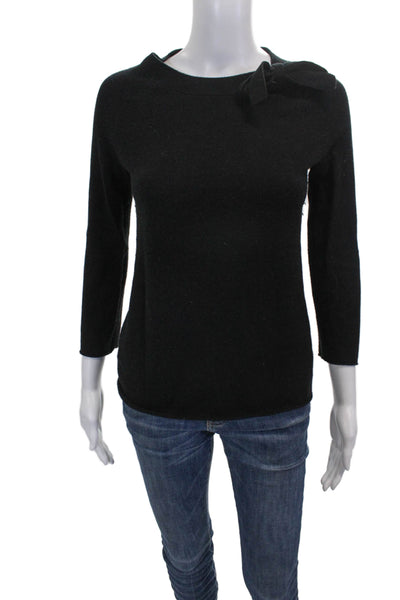 J Crew Women Boat Neck Cashmere Pullover Sweater Black 3/4 Sleeve Size XS