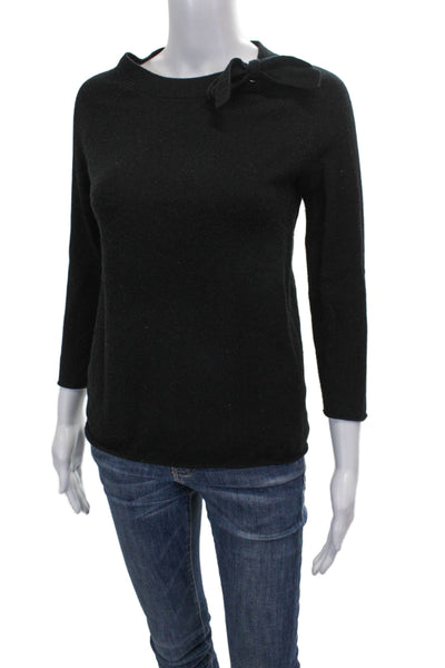 J Crew Women Boat Neck Cashmere Pullover Sweater Black 3/4 Sleeve Size XS