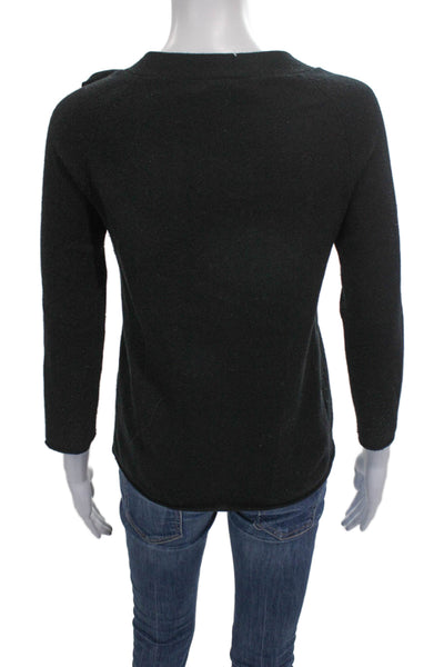 J Crew Women Boat Neck Cashmere Pullover Sweater Black 3/4 Sleeve Size XS