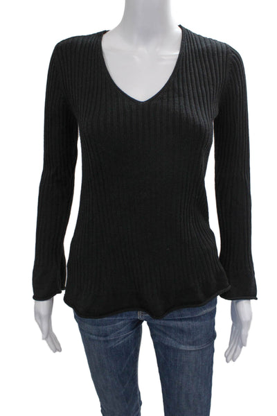 Halogen Women Black V-Neck Pullover Sweater Viscose Long Sleeve Size S