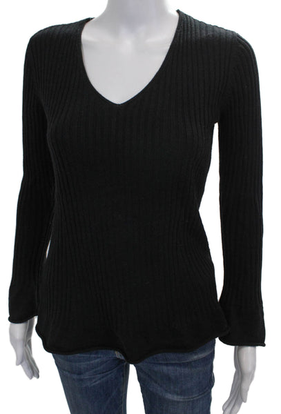 Halogen Women Black V-Neck Pullover Sweater Viscose Long Sleeve Size S