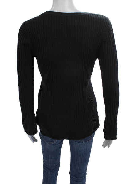 Halogen Women Black V-Neck Pullover Sweater Viscose Long Sleeve Size S