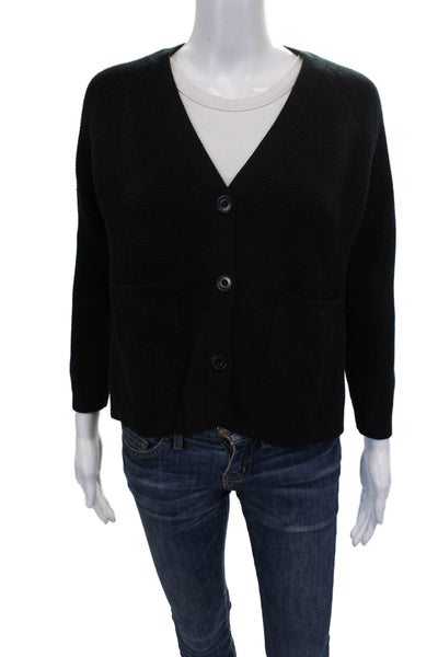 J Crew Women Cardigan Black Cotton V Neck Long Sleeve Size XS
