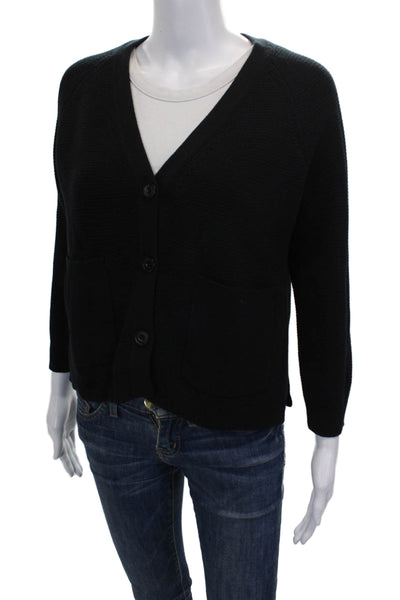 J Crew Women Cardigan Black Cotton V Neck Long Sleeve Size XS