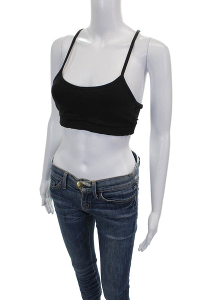 Lululemon Womens Spaghetti Strap Mesh Trim Scoop Neck Sports Bra Black Size 4