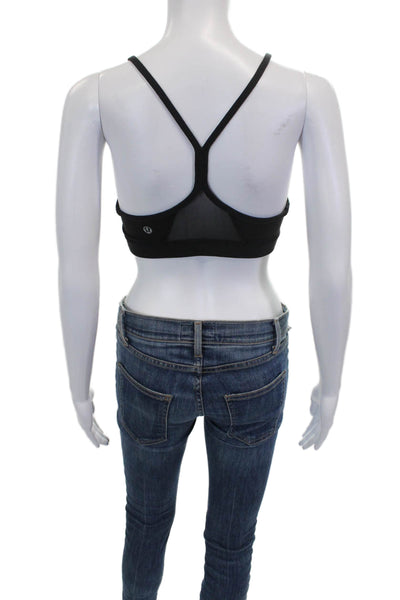 Lululemon Womens Spaghetti Strap Mesh Trim Scoop Neck Sports Bra Black Size 4