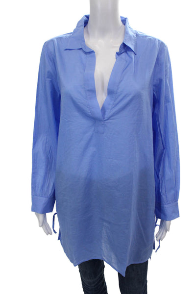 J Crew Women Tunic Collared Long Sleeve Cotton Blue Size S