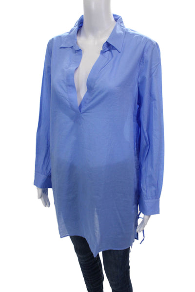 J Crew Women Tunic Collared Long Sleeve Cotton Blue Size S
