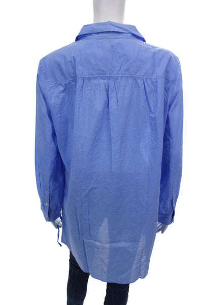 J Crew Women Tunic Collared Long Sleeve Cotton Blue Size S