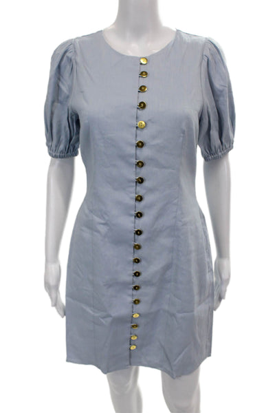 J Crew Womens Sheath Linen Dress Short Sleeve Round Neck Button Blue Size 2