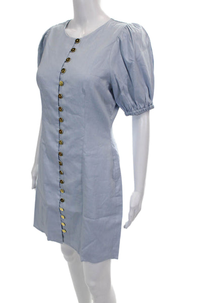 J Crew Womens Sheath Linen Dress Short Sleeve Round Neck Button Blue Size 2