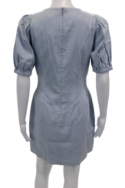 J Crew Womens Sheath Linen Dress Short Sleeve Round Neck Button Blue Size 2