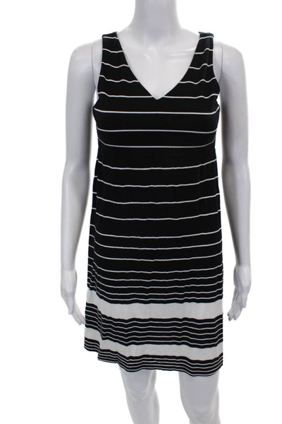 Athleta Women Black Tank Dress Sleeveless V-Neck Striped Short Size PS