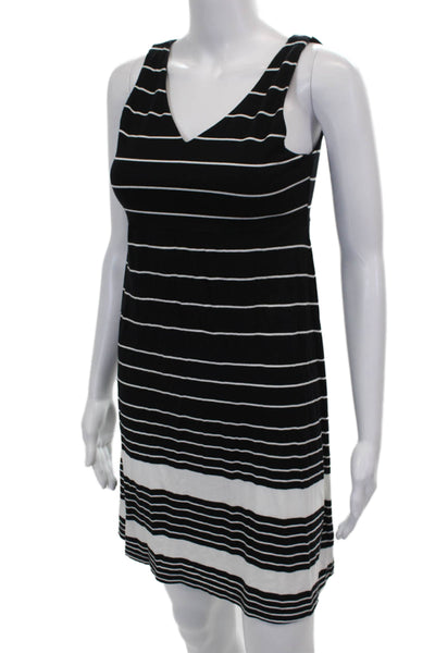 Athleta Women Black Tank Dress Sleeveless V-Neck Striped Short Size PS