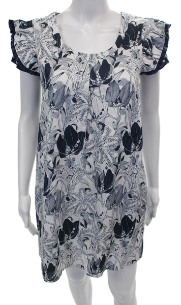 Persifor Women White Floral Shift Dress Short Sleeve Round Neck Size XS