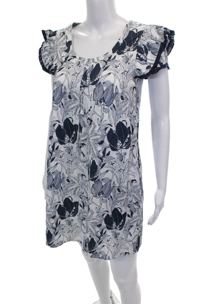 Persifor Women White Floral Shift Dress Short Sleeve Round Neck Size XS