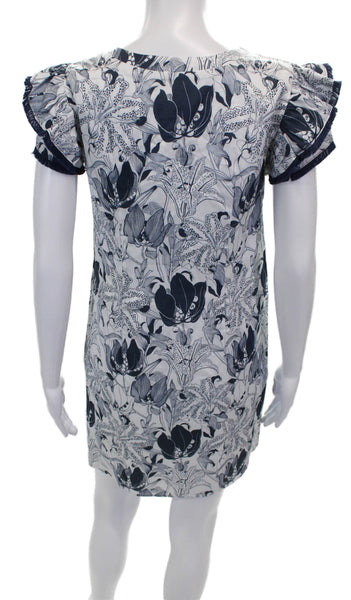 Persifor Women White Floral Shift Dress Short Sleeve Round Neck Size XS