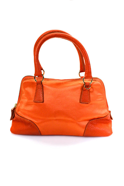 Jay 34 Womens Zip Top Double Handle Satin Leather Mini Handbag Orange