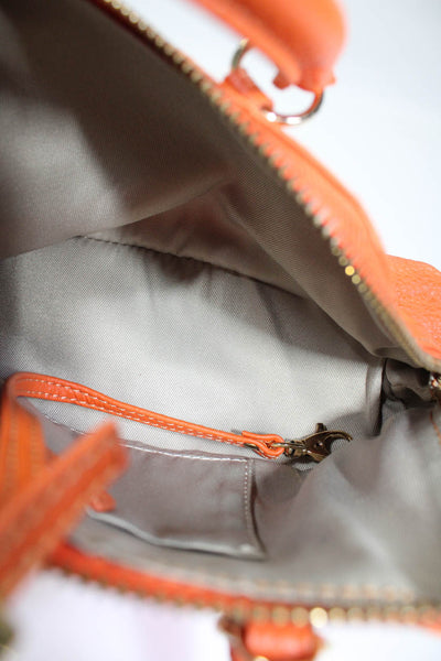Jay 34 Womens Zip Top Double Handle Satin Leather Mini Handbag Orange