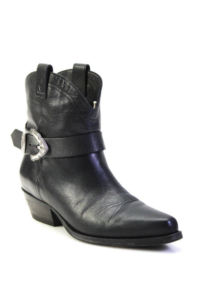 Ba&Sh Womens Round Collared Buckled Slip-On Western Ankle Boots Black Size EUR38
