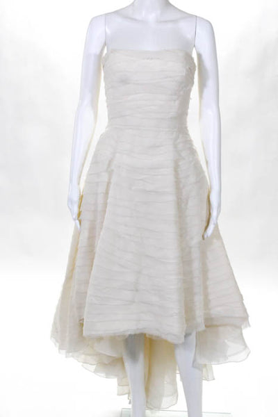 Rafael Cennamo White Couture  Ivory Silk Strapless Raw Edge Tiered High Low Brid