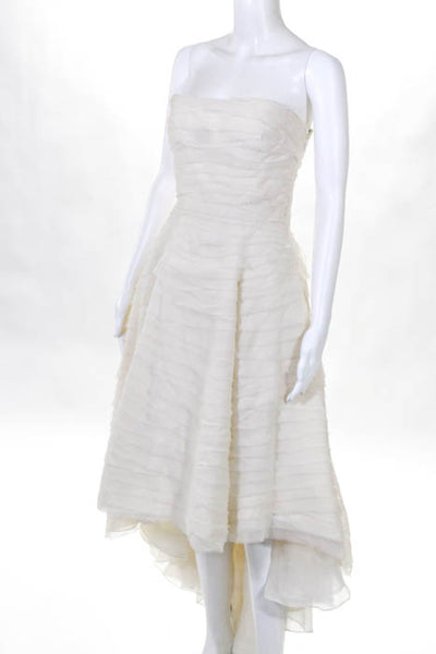 Rafael Cennamo White Couture  Ivory Silk Strapless Raw Edge Tiered High Low Brid