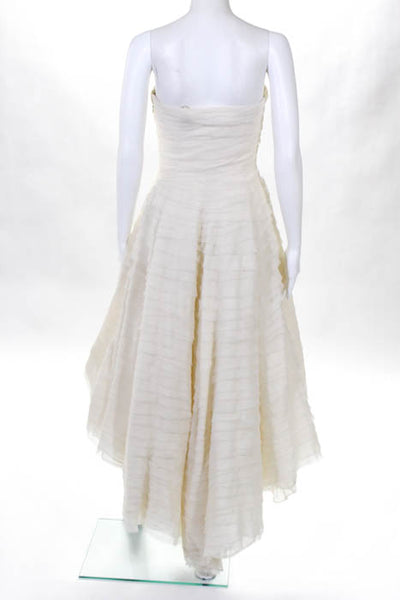 Rafael Cennamo White Couture  Ivory Silk Strapless Raw Edge Tiered High Low Brid