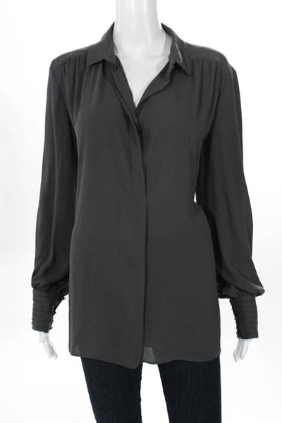 Alice + Olivia Gray Button Front Long Sleeve Collared Top Size Medium LL19LL